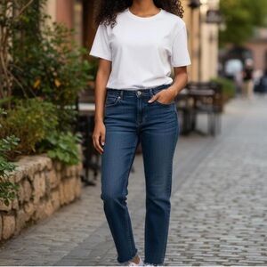 PAIGE Hoxton Slim Fit Straight Leg Distressed Raw Hem Jeans